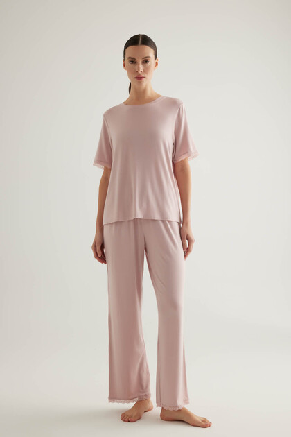 Kadın Plus Size Viscose Kısa Kollu Uzun Pijama Takımı