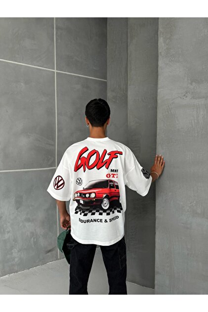 REX MODA Wolksvagen Golf Gtı Baskılı Oversize Unisex T-shirt
