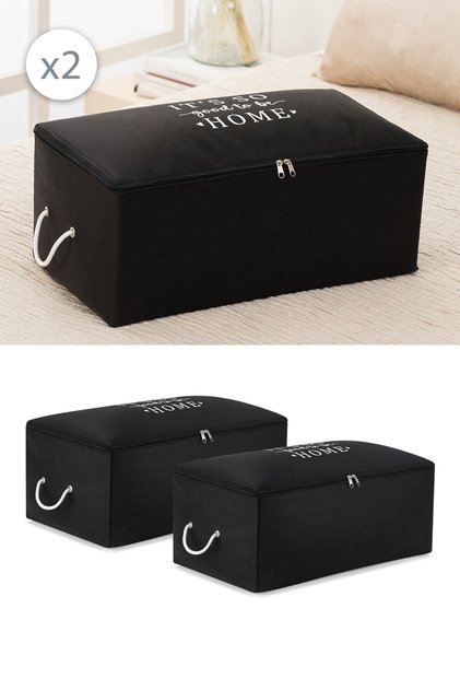 Set of 2 Medium Size Black under Base Sofa Bed Type Sweater Pique Organizer Blanket Pouch 52X28X21