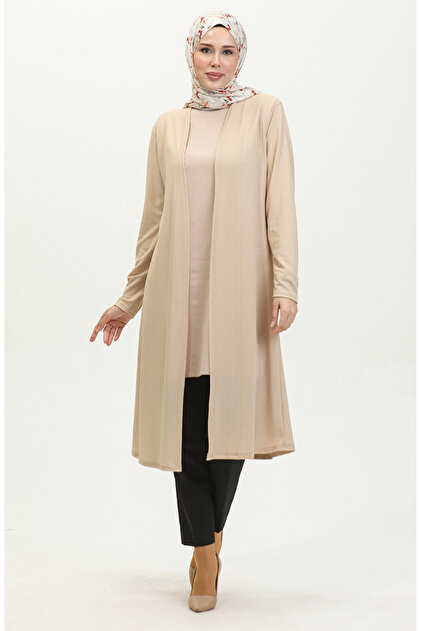 sefamerve Sade Dökümlü Uzun Hırka 8727-02 Bej - Fiyatı, Yorumları