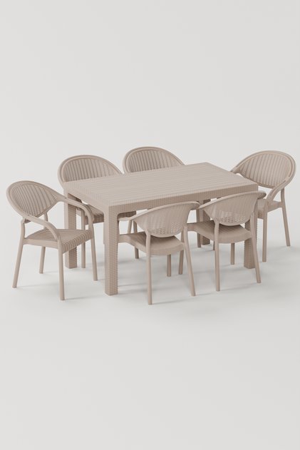 Raddan Camsız 90x150 Masa Bambu 6 Adet Sandalye Masa Takımı Bahçe Balkon Teras Masa Seti