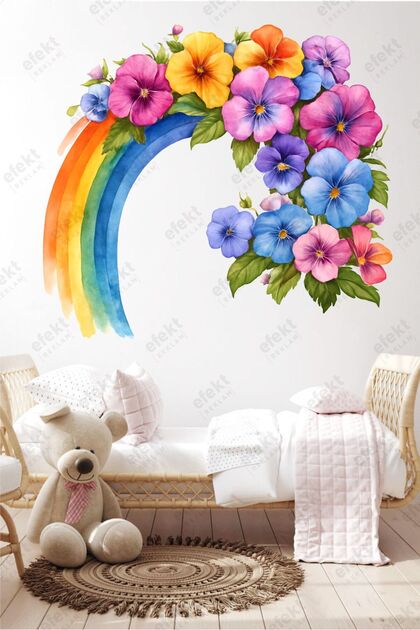 Watercolor Floral Rainbow Kids Room-Nursery-Kindergarten Wall Adhesive Sticker Set
