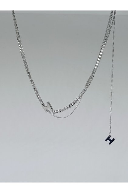 1. Grade Quality 316L Surgical Steel Short Necklace for Women, with Letter H, with Back Chain, Binary Model No 39