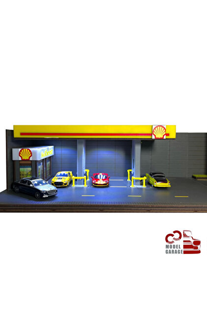 ÜRETİM 1/64 Ölçek Shell Benzinlik Diorama Otopark Diecast Model