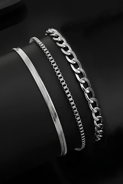 Stainless 3 Pcs Men's Sports Steel Bracelet Set (Italian-Cube-Gourmet)
