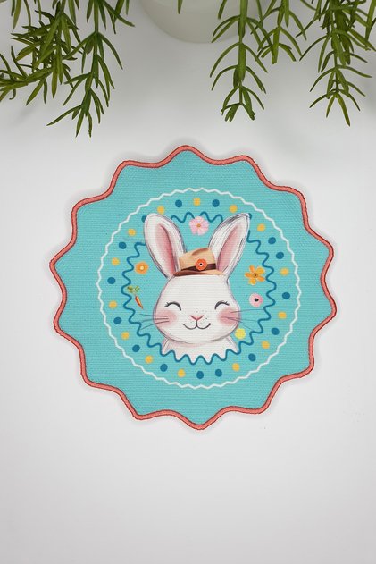 Turquoise Floor Rabbit Design Embroidered Edge Cocktail Napkin 1 Piece 17 X 17 Multicolor Fabric Tr Moist