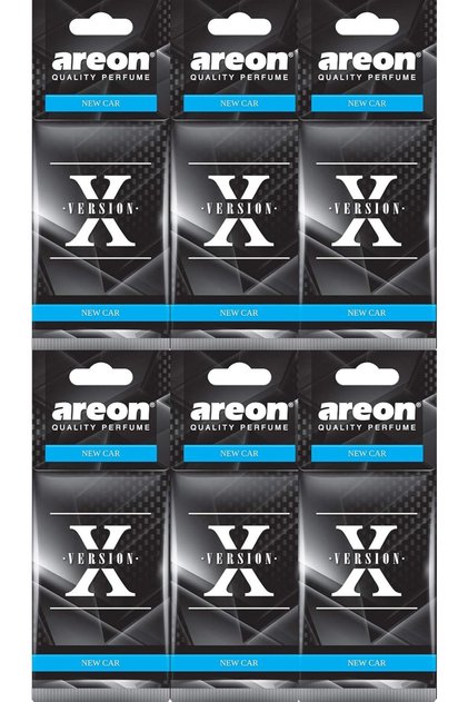 X Car Fragrance New Car Air Freshener Black Hanger Pendant Mirror Cardboard 2D (Set Pack x 6)