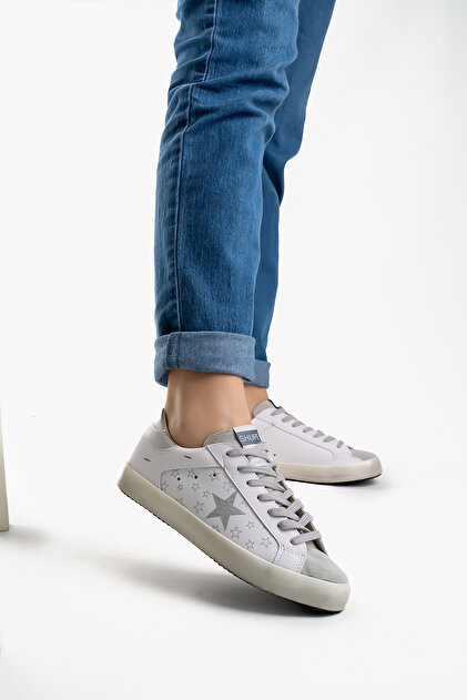 趣味 STREET Shudy Kadın Beyaz Gri Yıldız Logolu Spor Ayakkabı Sneaker - Fiyatı