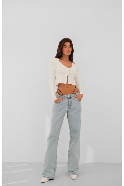 Rubber Detail Light Blue Low Waist Jeans