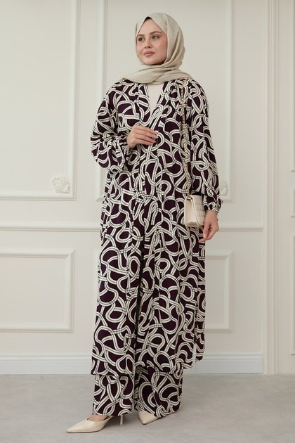 Chain Pattern Long Kimono Purple Suit