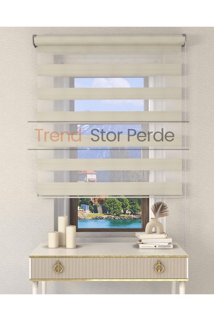 Geniş Plise Krem Etek Dilimsiz Zebra Stor Güneşlik Perde