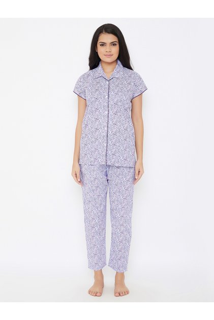 Women's Cotton Button Down Shirt & Multicolor Pyjama Sets