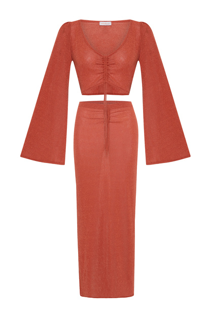 Glitter Red Crop Top-Skirt Set