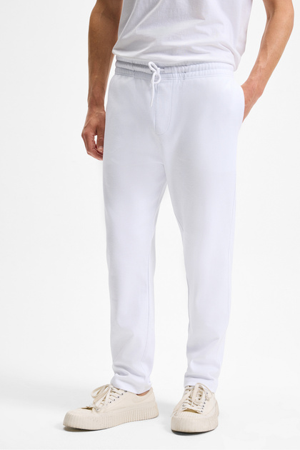 Olsen Men's Relaxed Fit White Sweatpants with Elastic Waistband, Side Pockets, and Decorative Flute on the Back