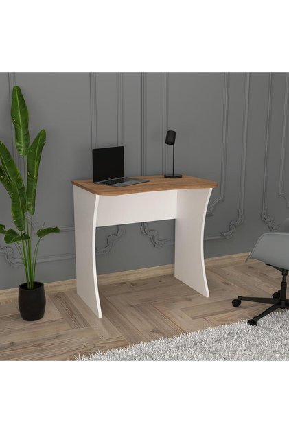 S8020 Mila Çalışma Masası Beyaz Ceviz Ders Bilgisayar Ofis Masası Geniş Yüzey Rahat Çalışma