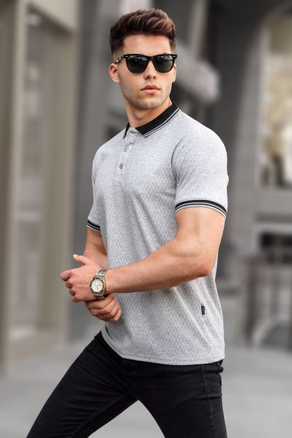Gray Basic Polo Neck T-Shirt 5893