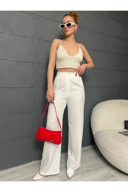 Women's Pleated Detailed Linen Palazzo Trousers