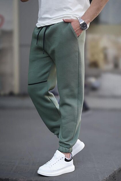Khaki Pocket Detailed Men's Basic Sweatpants 6523