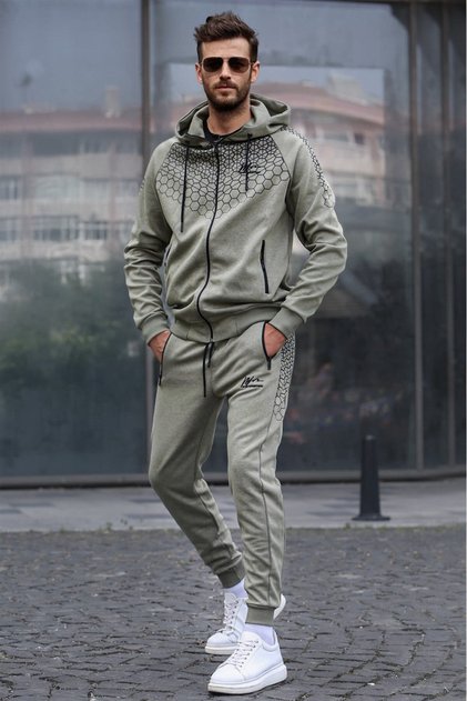 Khaki Printed Hooded Tracksuit Set 5906