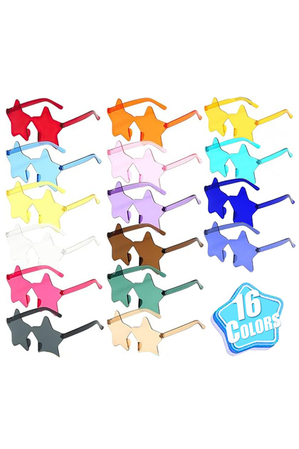 XL 16PCS Color Mixing 16 pairs of vintage hippie star glasses, frameless hippie sunglasses, candy co