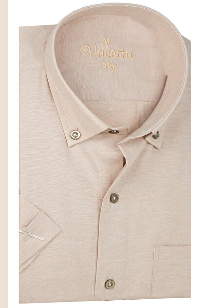 Varetta Men's Caramel Cream Color Short Sleeve Wide Cut Pocket Lapel Button  Cotton Shirt- Trendyol