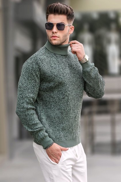 Light Khaki Patterned Turtleneck Knitwear Sweater 5765