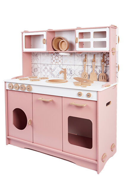 HOBBY HOUSE Pembe Ahşap Oyuncak Çocuk Mutfak Seti 9 Parça Servis