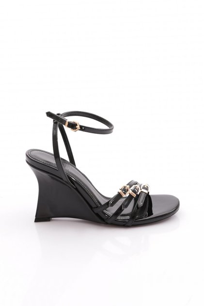 Women's Wedge Shoes Black Patent Leather 91143236