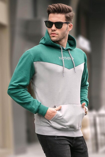Gray Hooded Color Blocked Men's Sweatshirt 6024