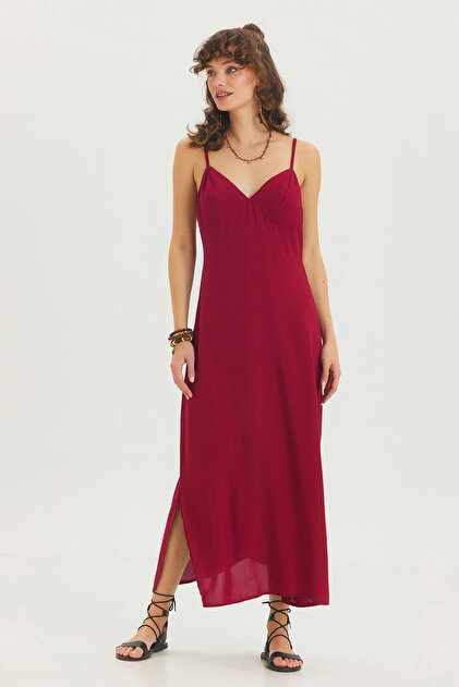 Clandestino Backless Strappy Midi Dress Claret Red- Trendyol