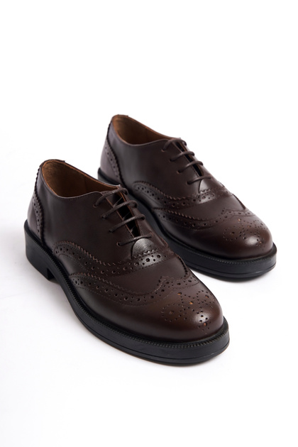 Brown Genuine Leather Women's Classic Shoes Lace-Up Casual Daily Masculine Oxford Office Shoes