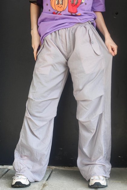 Painted Gray Parachute Jogger Women's Trousers Mg1726