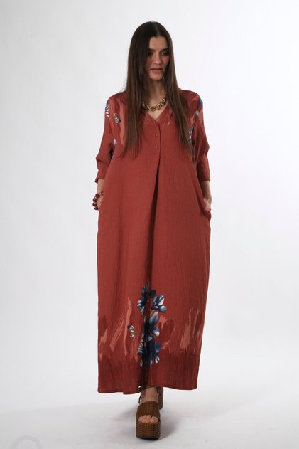 Women's Pocket Detailed Collar 3 Button Summer Maxi Dress