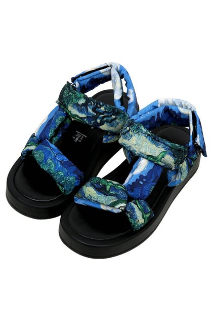 Women's Vegan Leather Multicolor Thick Sole Sandals - Vincent Van Gogh the Olive Trees Design