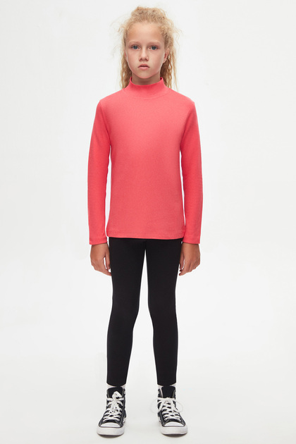 Pomegranate Flower Basic Winter Half Turtleneck Long Sleeve Girls' T-Shirt
