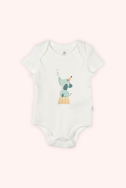 Newborn Printed Short Sleeve 2-Piece Ecru Bodysuit
