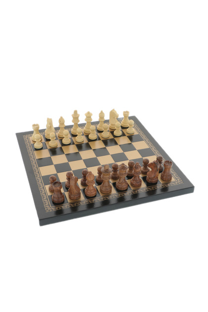 Sah elegant tabla cu piele si piese lemn acacia 26cm