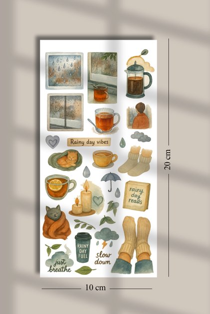 Yağmur Temalı Sticker Seti Bullet Journal Ajanda Için Uygun Set