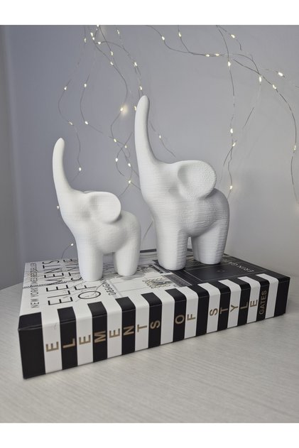 2'li Modern Fil Biblo Seti (20 cm & 15 cm) - Iskandinav Şans ve Bereket Dekoratif Ev Hediyesi