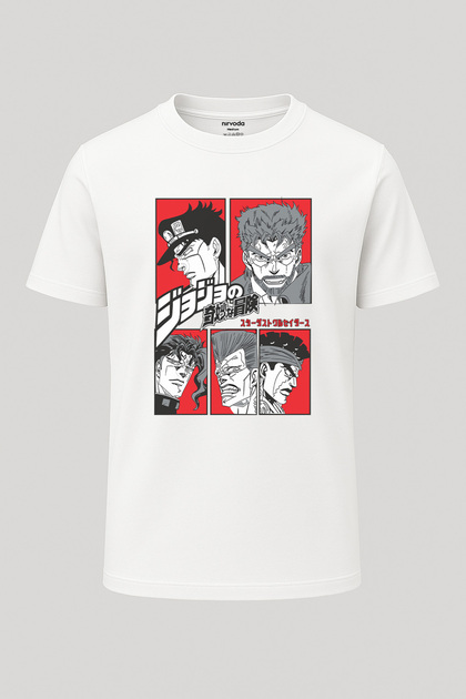 nirvoda JoJos Bizarre Adventure Baskılı Loose Fit Bisiklet Yaka