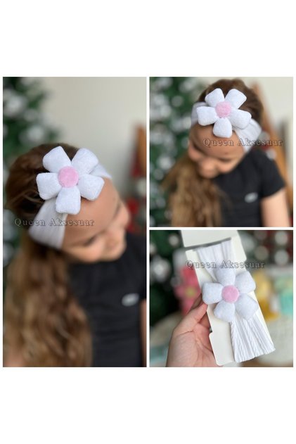 Plush Floral Stretchy Soft Wide Girls Kids Baby Hair Band White Band Bandana