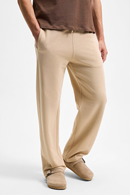 Dotti Men's Relaxed Fit Beige Sweatpants with Elastic Waistband and Side Pockets