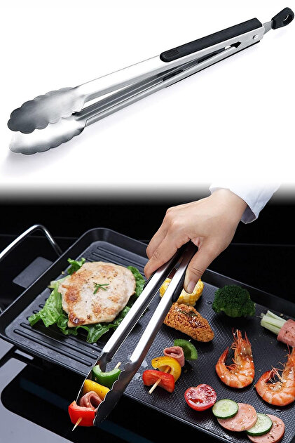Barbekü Mangal Maşası Kilitlenebilir 46cm Paslanmaz Çelik Uzun Maşa AF079