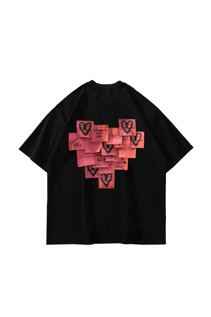 Oversize унисекс черна тениска с принт Love Printed