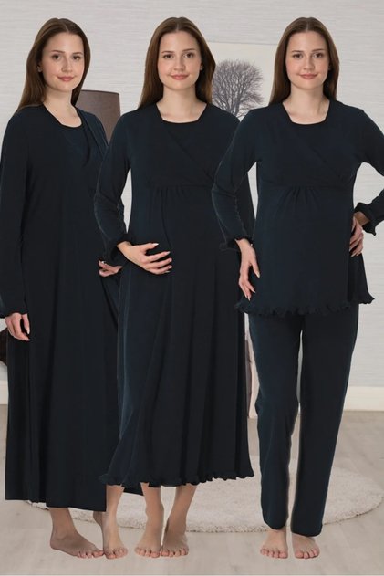 Navy Blue Maternity Maternity Dressing Gown Pajamas Nightgown Set 4 Piece Set