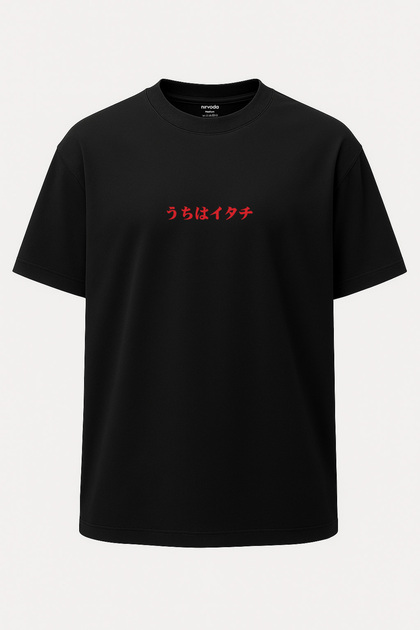 nirvoda Oversize Itachi Uchiha Naruto Baskılı Unisex Tişört Siyah