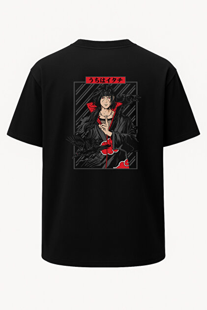 nirvoda Oversize Itachi Uchiha Naruto Baskılı Unisex Tişört Siyah