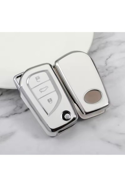 For Toyota Corolla Auris Avensis Yaris Rav4 Hilux Key Case Cover White-Silver
