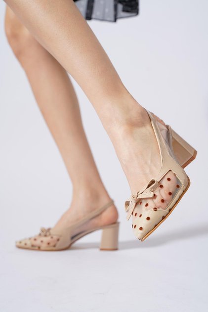 Serras back open polka dot women's high heel shoes in ten patent leather