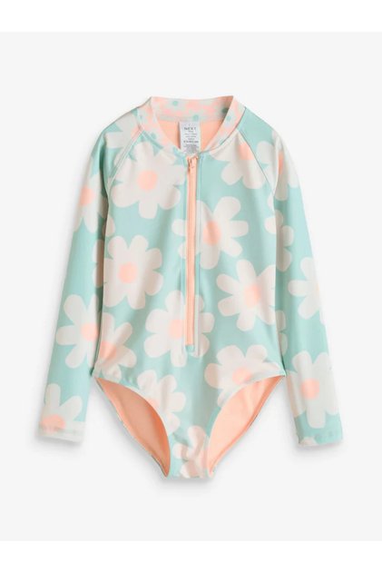 Sun Proof Upf50 One Piece Blue/Pink Floral Print Long Sleeve Swimsuit Alye76817